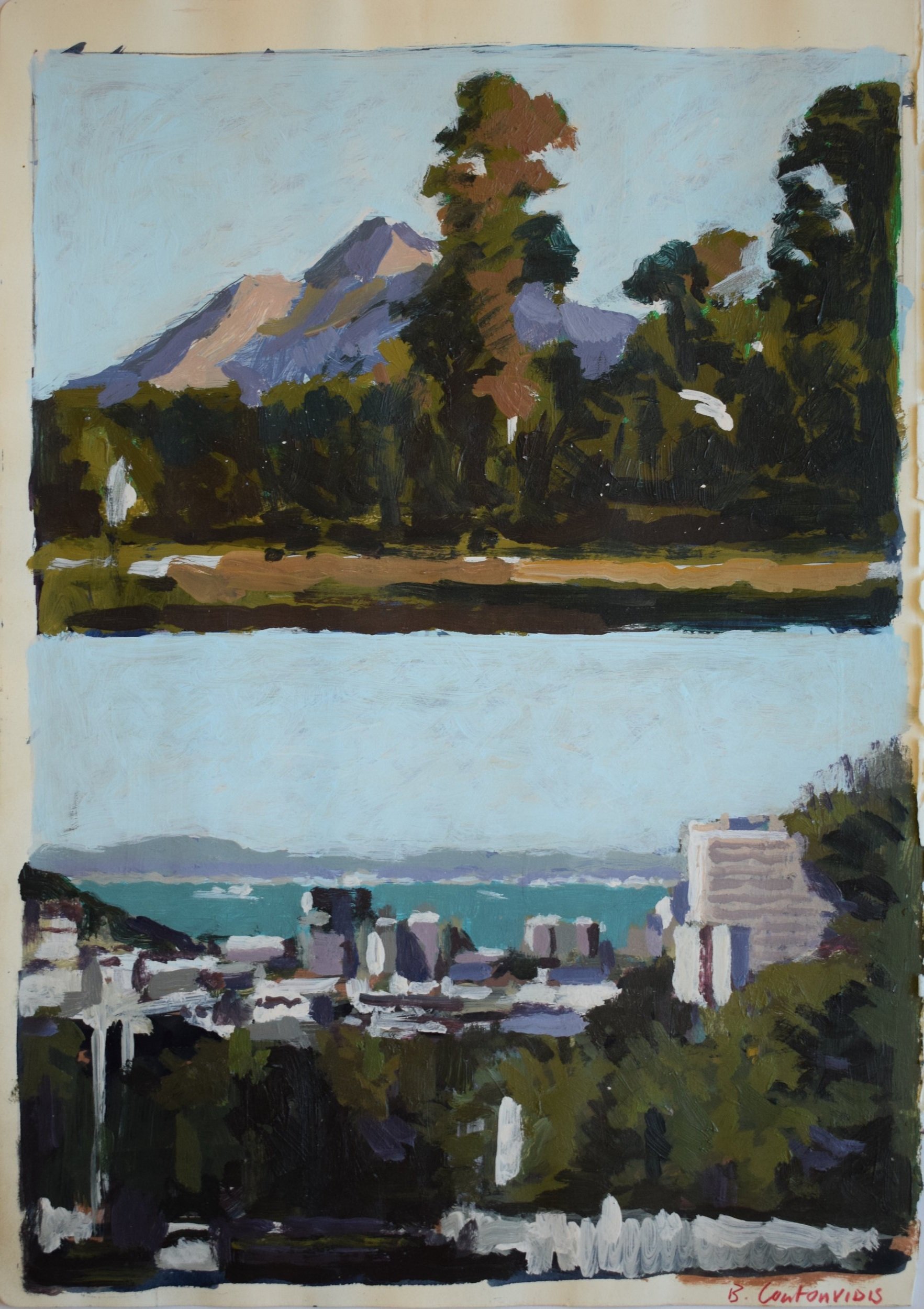 Ben Coutouvidis -  De Waal Park & City Harbour View, Oil on Papex360mm