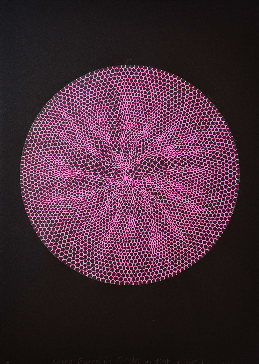 Going Round in Circles in Pink MinoGel pen on black paper, , 2020