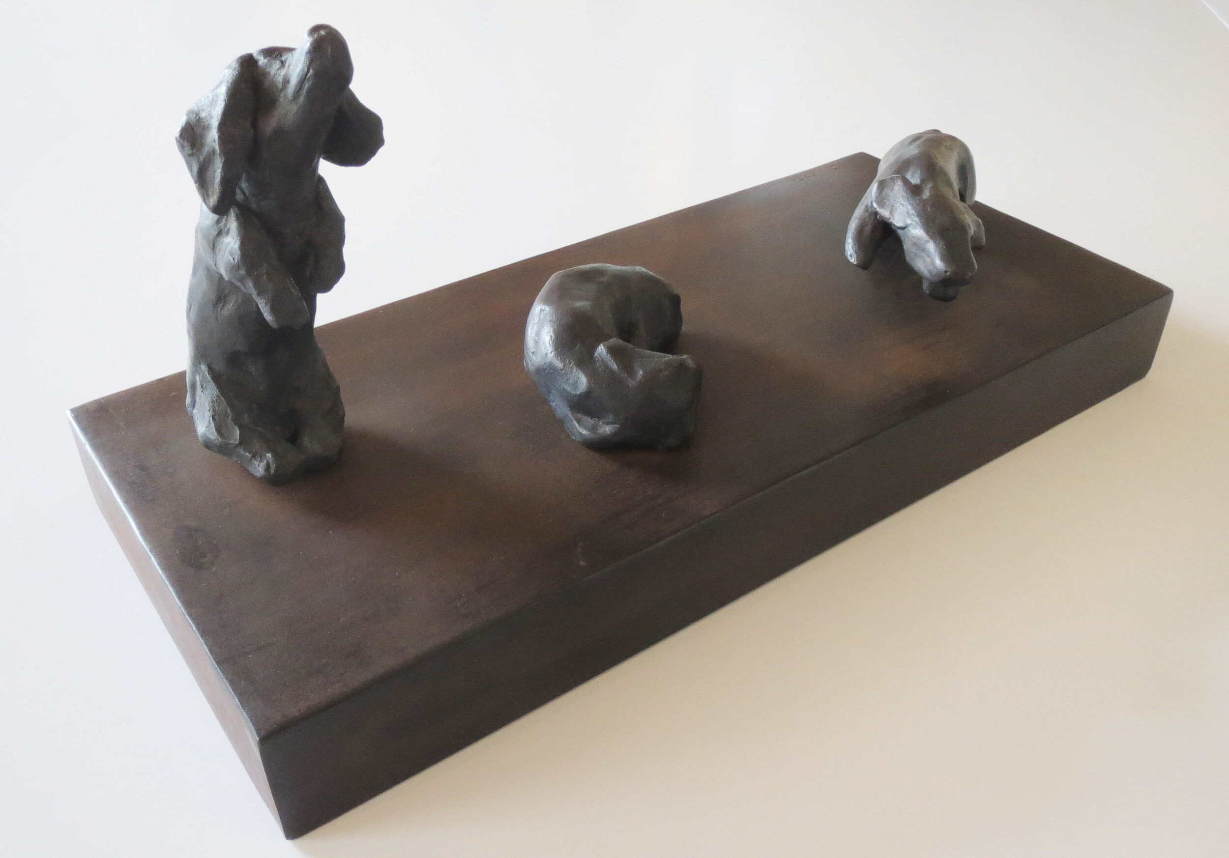 Wilma Cruise, 3  Duchshunds on a Rectangular Steel Plinth, .5x5.5cm