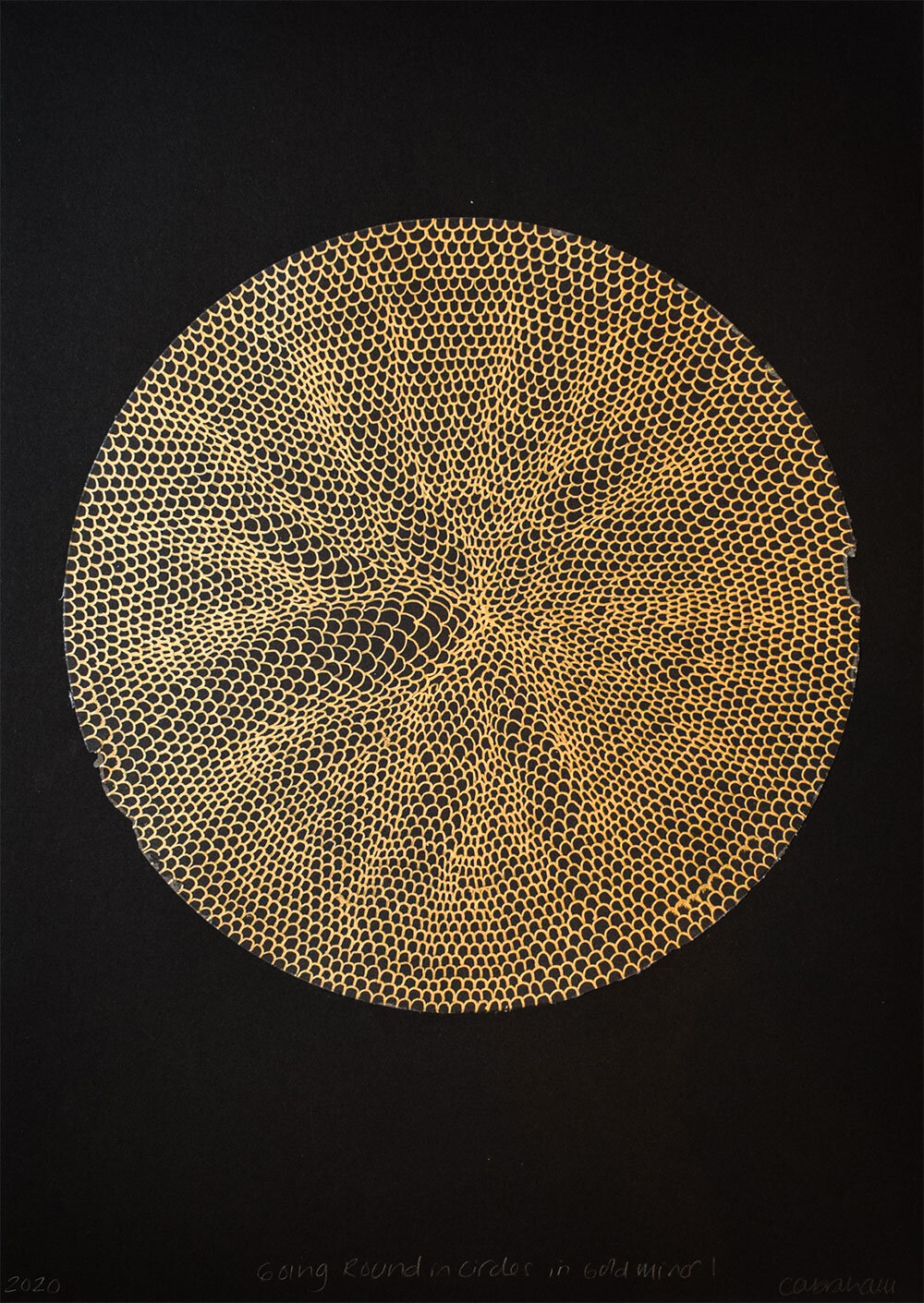 Going Round in Circles in Gold MinoGel pen on black paper, , 2020