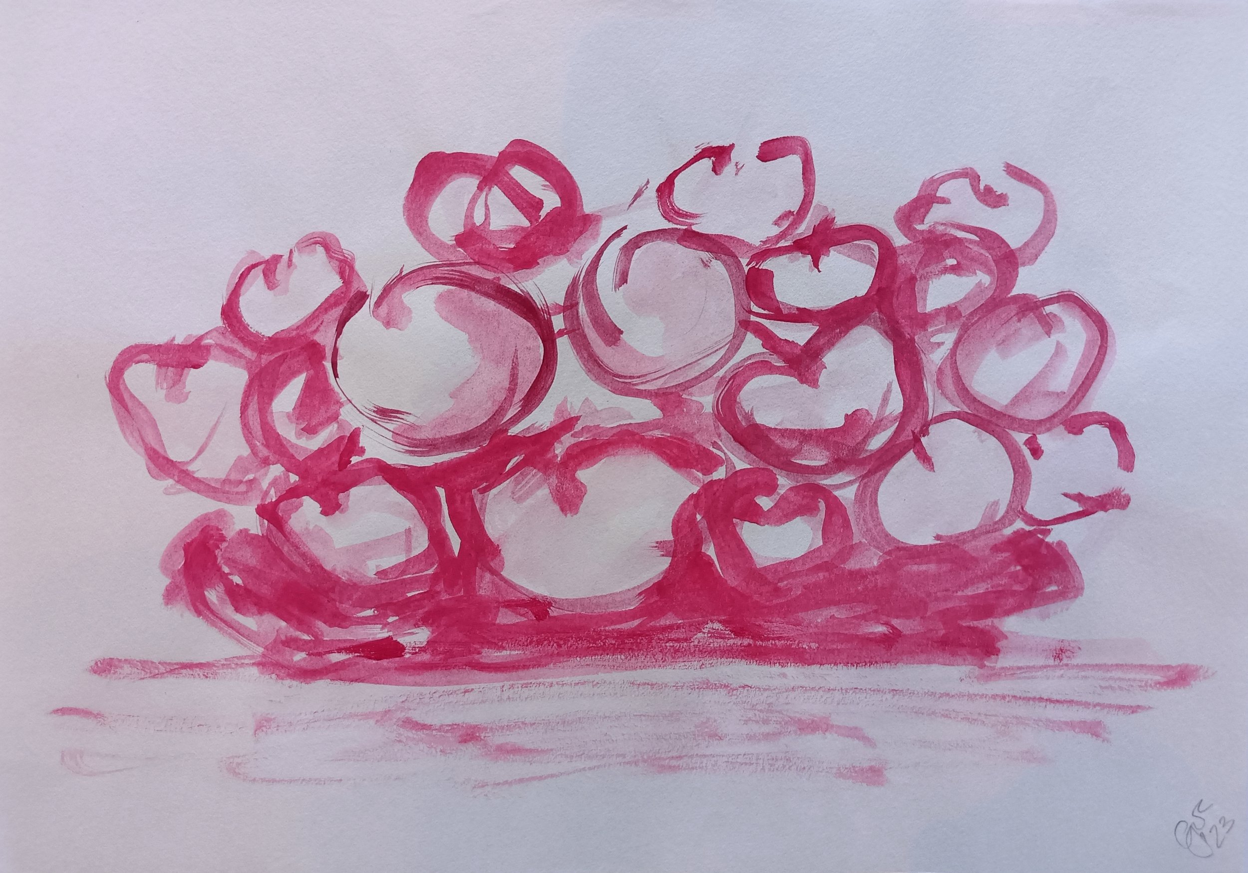 Gwen Van Embden - Drawing of Apples in colour on paper (Pink)
