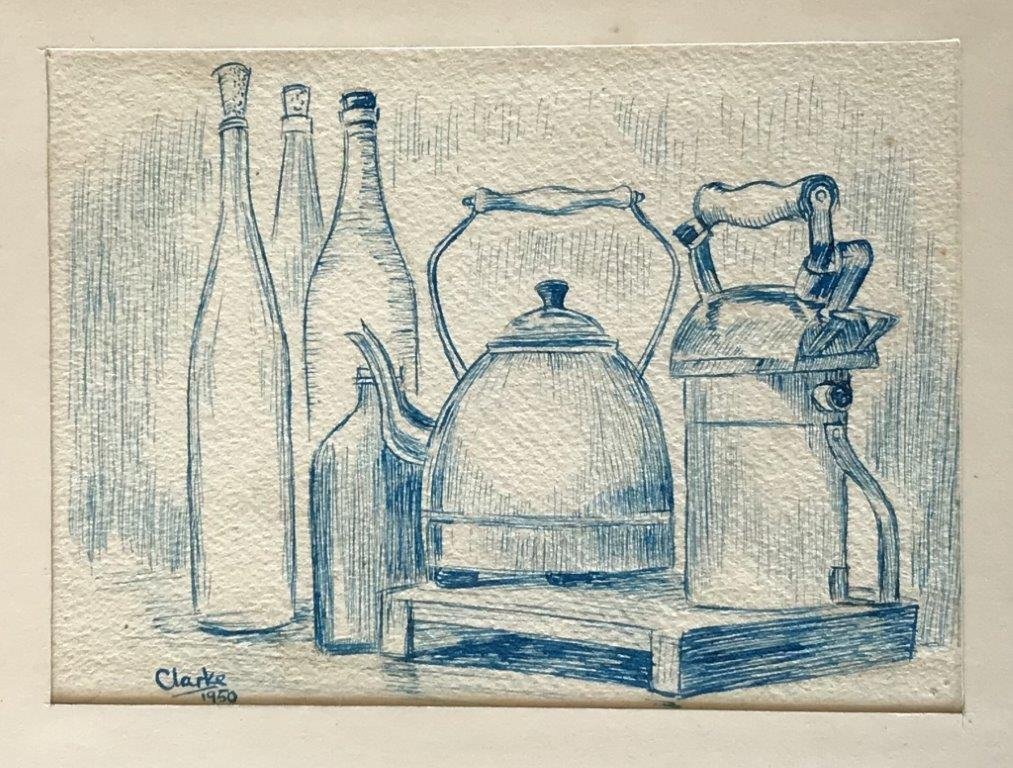Peter Clarke, Drawing, Still Life, Kitchen 1950