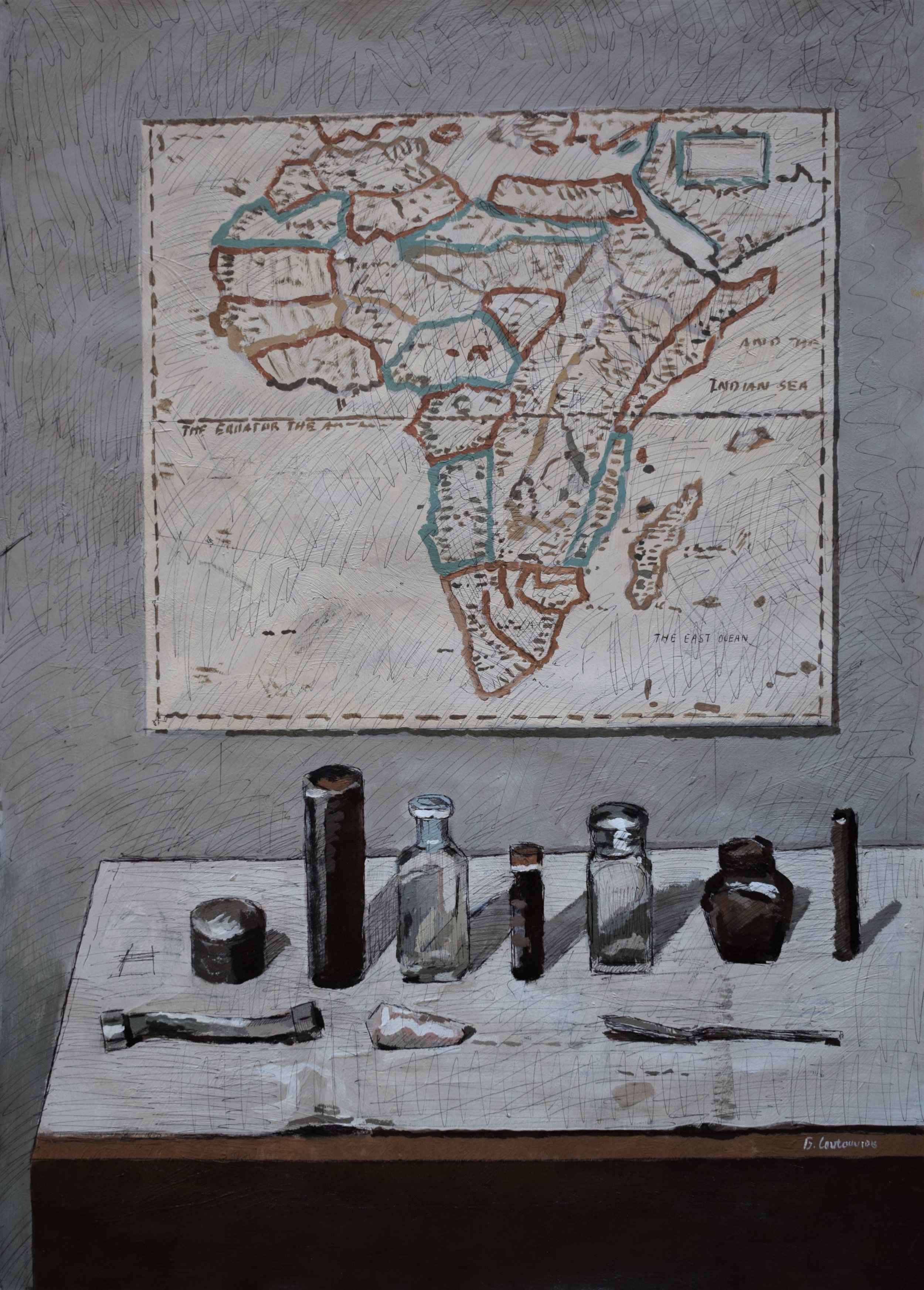 Ben Countivides  Africa Map 1, oil on paper
