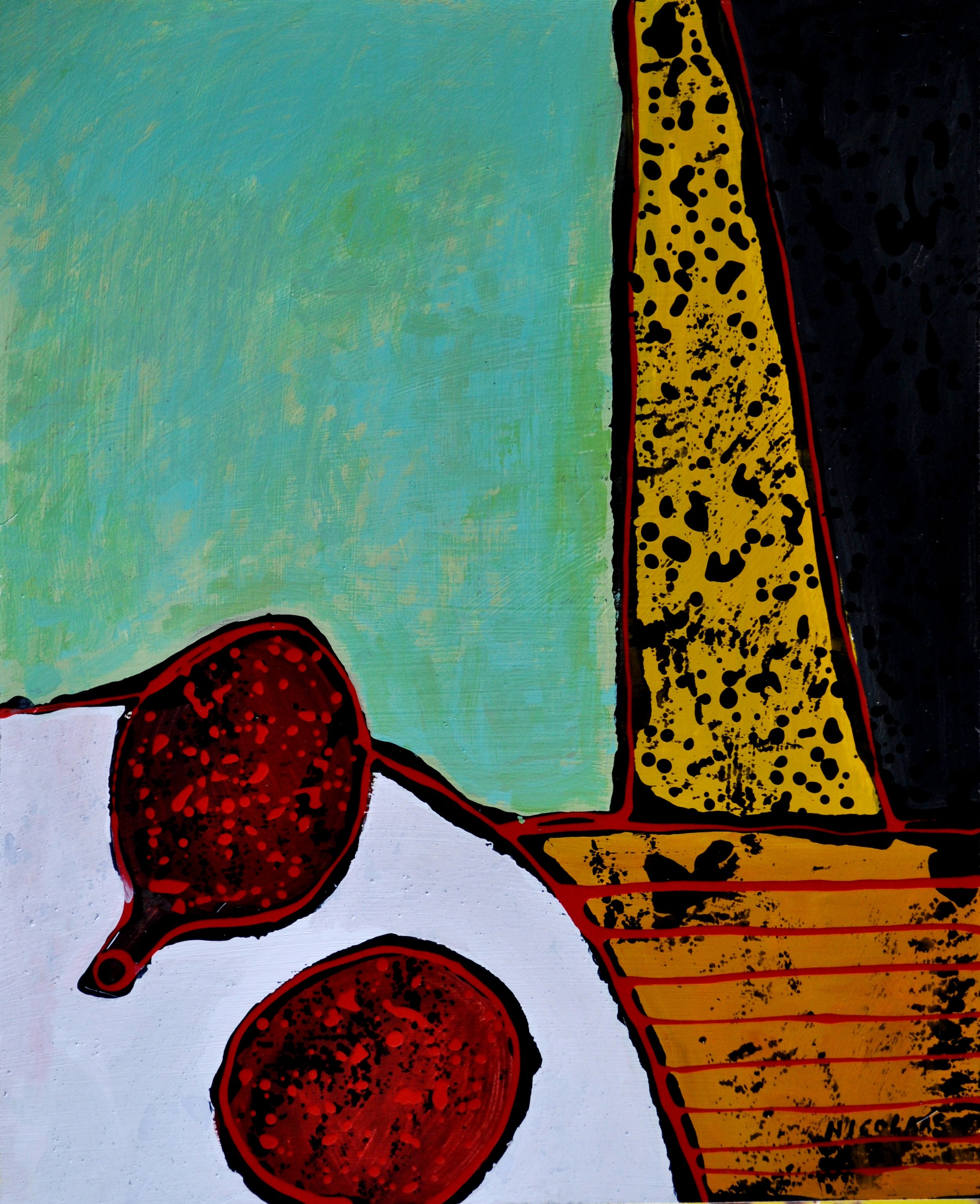 Nicolaas Maritz - Two Reddish Lemons 2018, Enamel on Board