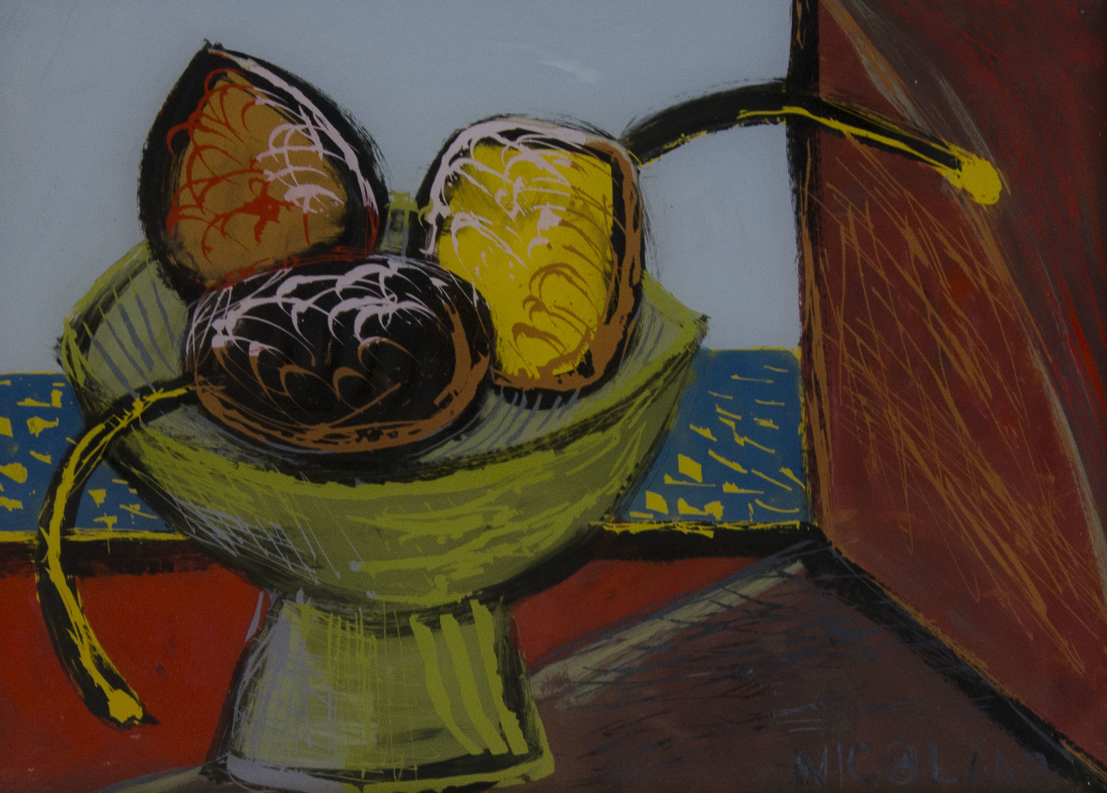 Bowl with fruit enamel on glass  (1)