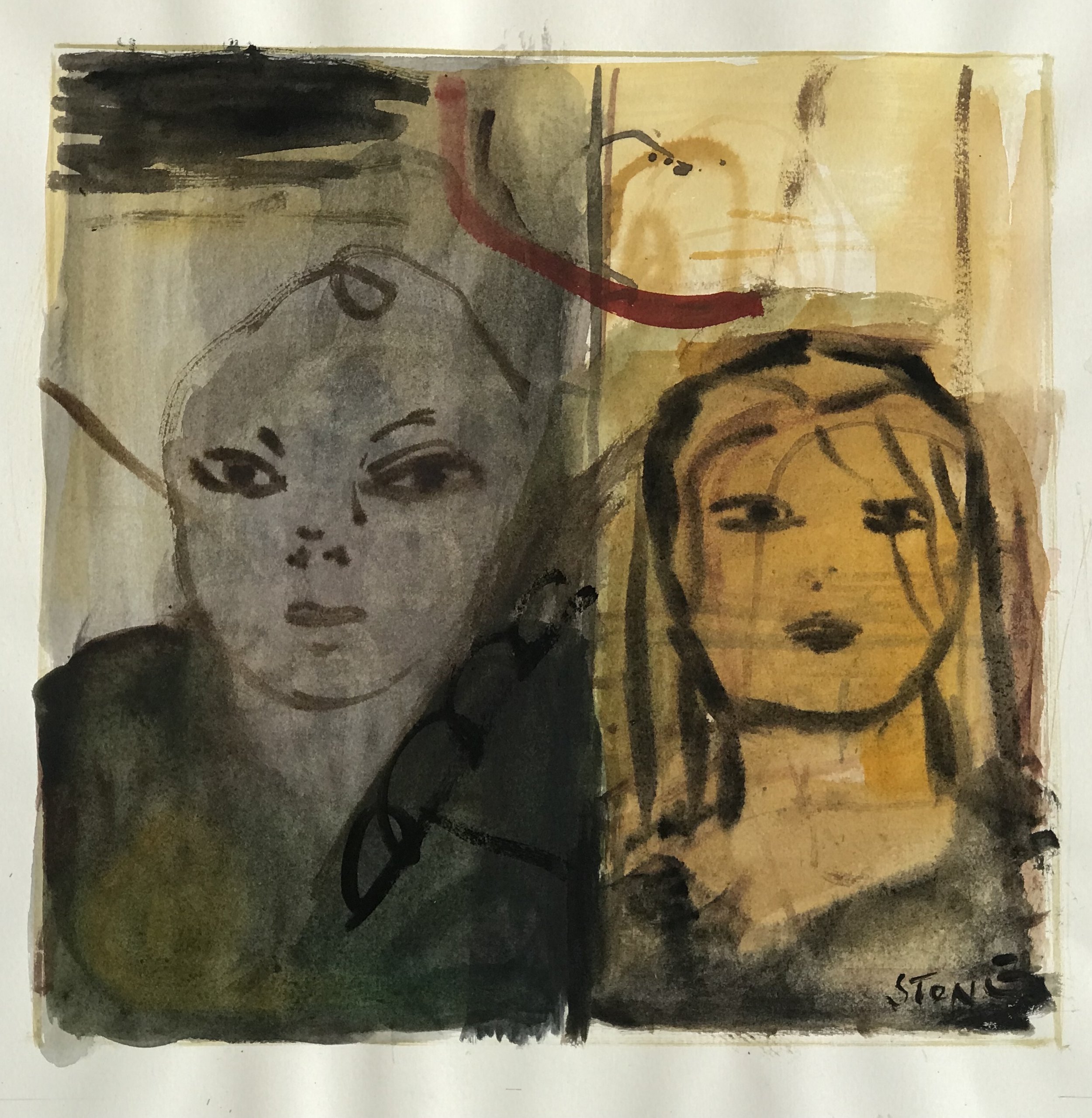 Simon Stone, Two Faces, Watercolour