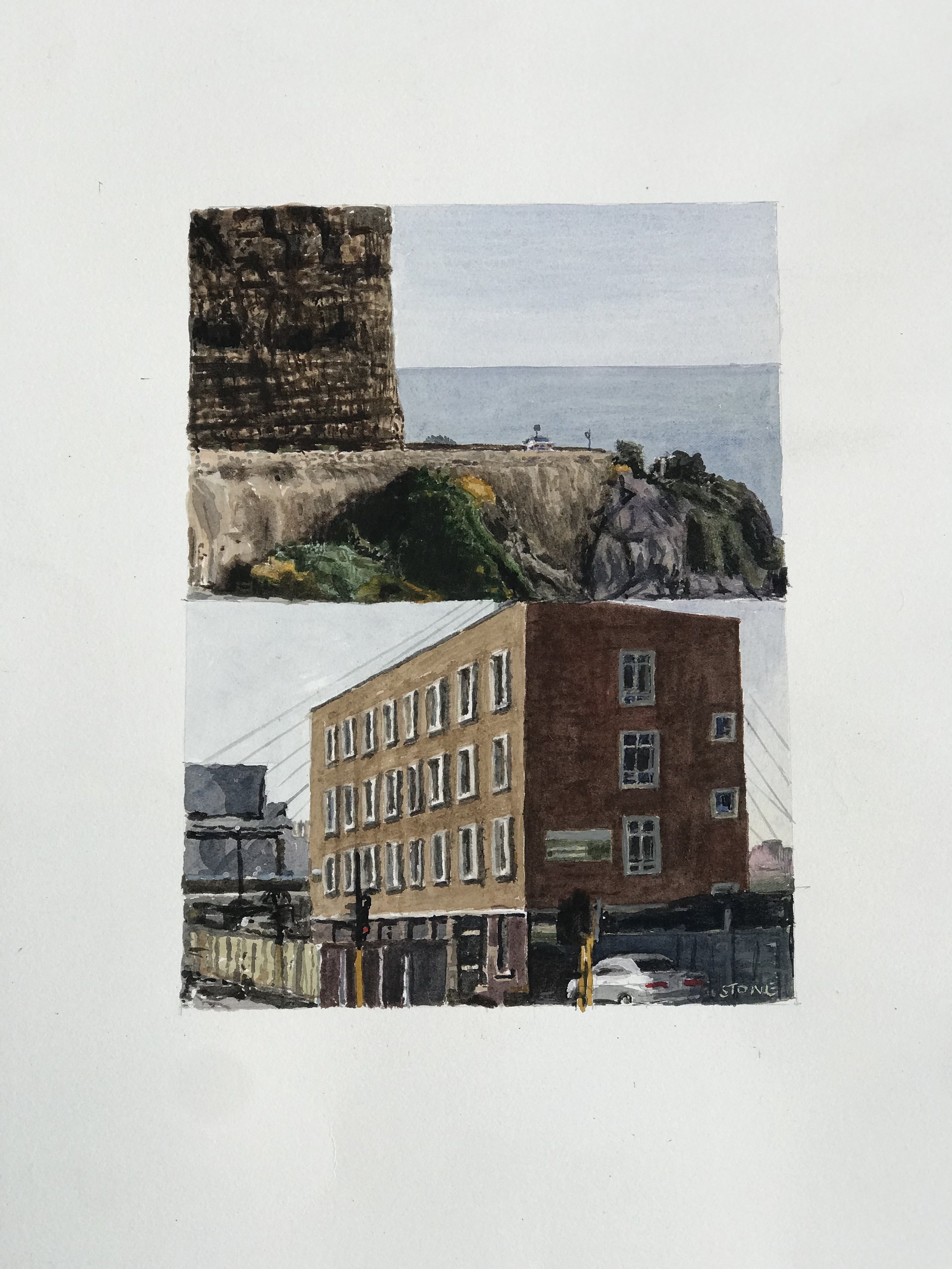 Simon Stone, Railway Building in JHB & Chapman's Peak Drive, Watercolour
