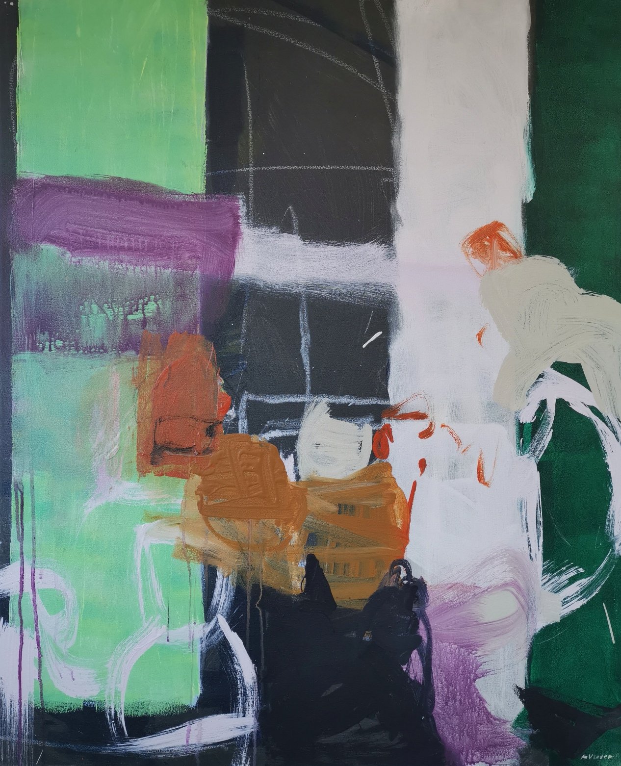Mary Visser - Bath Routine,  and Wax Crayon on Canvas