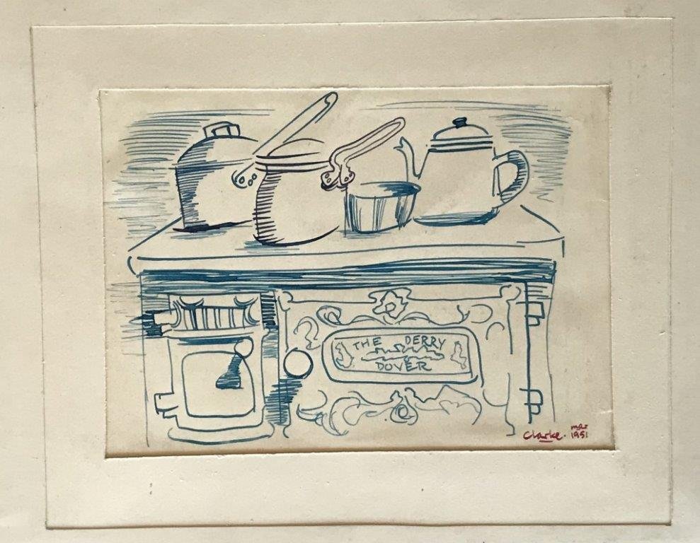 Peter Clarke, Drawing, Still Life, Kitchen Stove, 1951