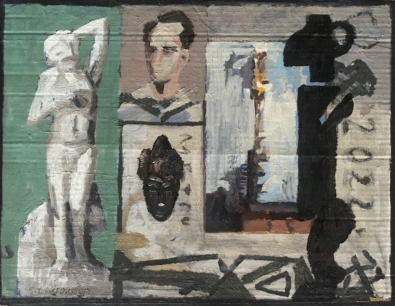 Ben Coutouvidis, Picasso's Mask, Oil on Cardboard