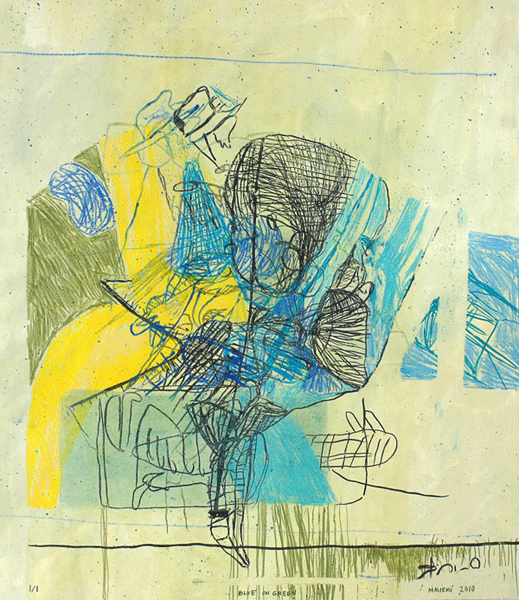 blue on green maja inches 2010 monotype
